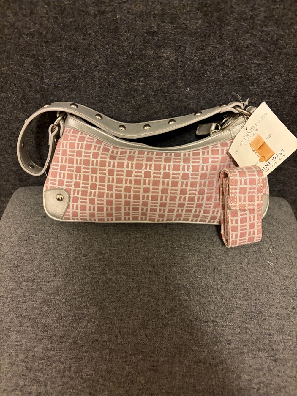 Nine West Pink Patterned Shoulder Bag with Silver Accents